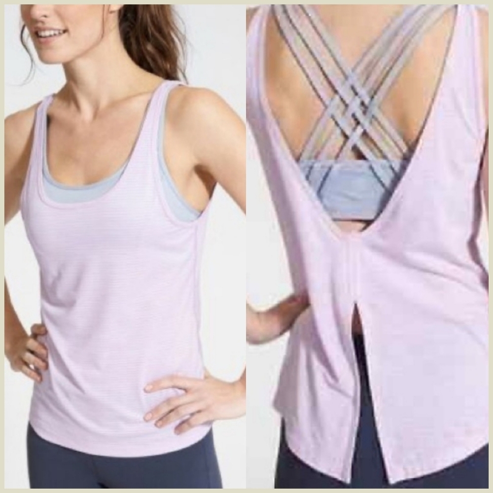 {M} Athleta Fully Focused Criss Cross Tank With Bra Pink Purple Lavender Gray